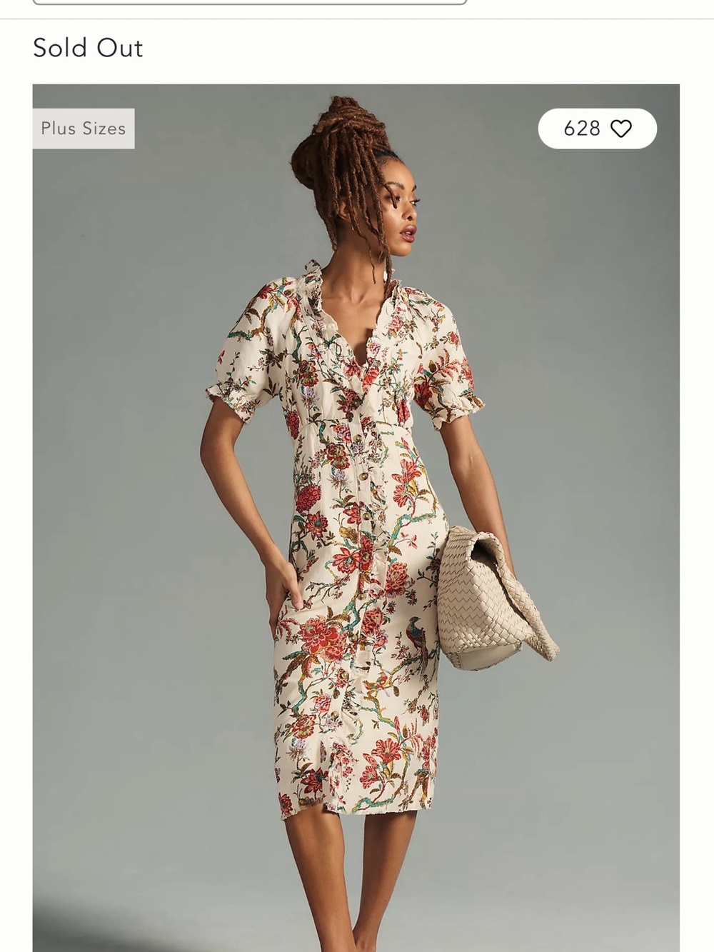 Pilcro Cream Midi Dress with Red Floral Print